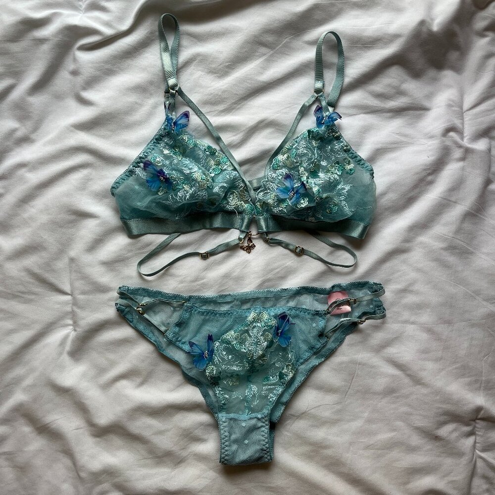 Empress Mimi Madame X Bralette + Brief Lingerie Set (Blue) 🦋